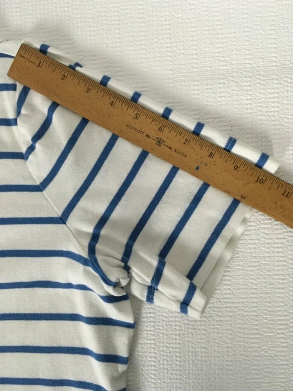 CJ Banks Top Women Size 1X White w Blue Stripes Short Sleeve T shirt Round Neck - Picture 9 of 14